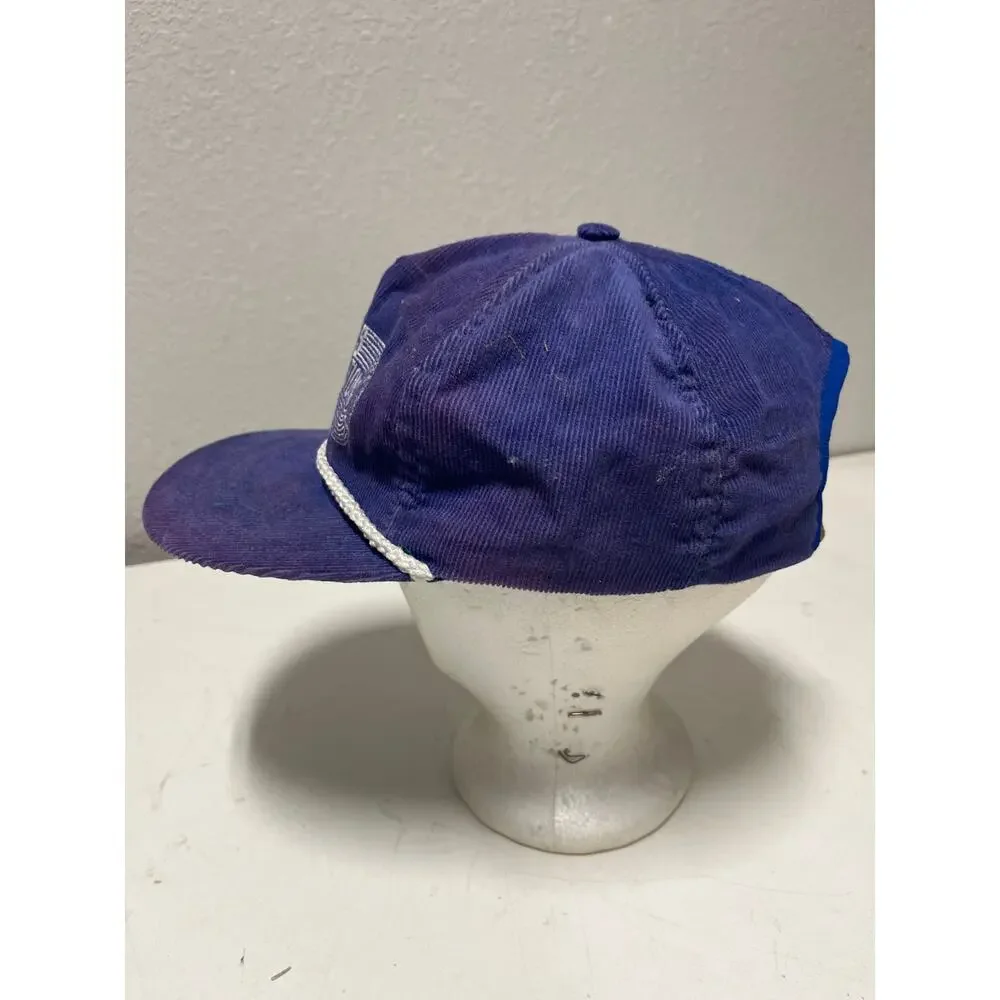 Vintage Kansas Communications Corded Hat Purple Corduroy Snapback Made in USA